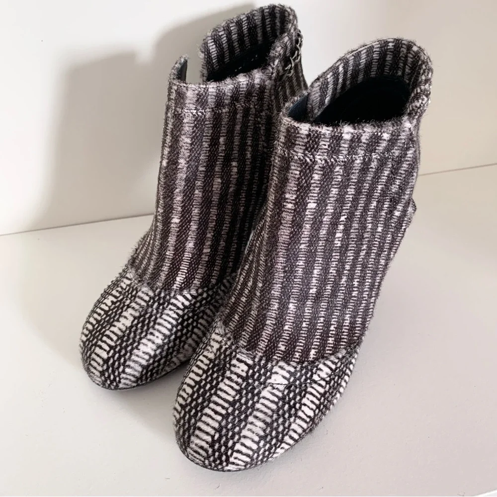 Chanel pony hair chain logo zipper booties